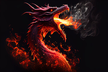 Wall Mural - Red dragon with fire