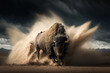 buffalo running with dust.  generative ai