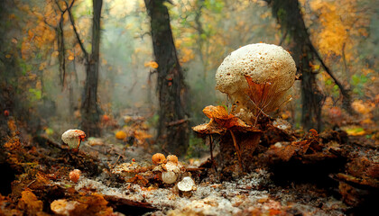 Wall Mural - Cep mushroom growing in autumn forest