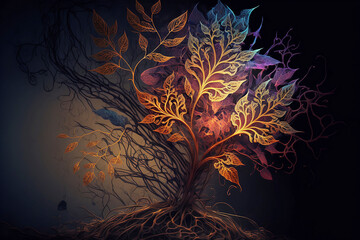 Wall Mural - golden glowing fantasy plant in dark forest