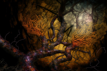 Wall Mural - golden glowing fantasy plant in dark forest