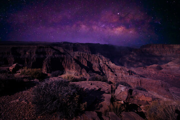 Wall Mural - Grand Canyon at night,Landscape with Milky way galaxy 