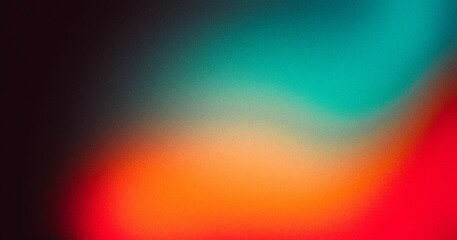 Wall Mural - Abstract color gradient background, film grain texture, blurred orange gray white free forms on black. Dark blurry abstract gradient background, grainy texture, pink, orange, red, blue light colors.