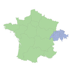 Naklejka na meble High quality political map of France and Switzerland with borders of the regions or provinces