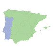 High quality political map of Spain and Portugal with borders of the regions or provinces