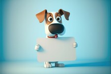 3D Cute Dog Cartoon Holding Blank Sign. 3D Animal Background. Suitable For Banners, Signs, Logos, Sales, Discount, Product Promotions, Etc. Generative AI