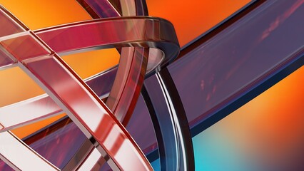 Wall Mural - Red, orange, rotating rings overlapping contemporary art abstract, dramatic, passionate, passionate, luxurious, modern 3D rendering graphic design elemental background material.