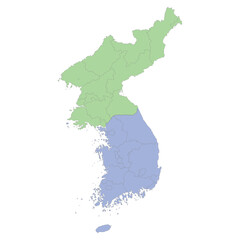 Naklejka na meble High quality political map of South Korea and North Korea with borders of the regions or provinces