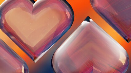 Wall Mural - Red, orange, deformed heart mark glass abstract, dramatic, passionate, passionate, luxurious, modern 3D rendering graphic design elemental background material.