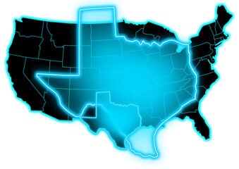 Wall Mural - texas map blue glow united state of america transparent background