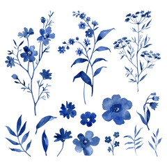 set of blue flowers.floral elements