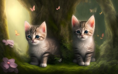  Kitten in Forest, Generative AI Illustration