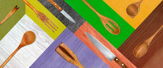 Wall Mural - Topview of Set Cooking Utensils on Abstract Background