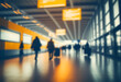 Blurred background of people walking in empty public transportation hall, Ai Generated