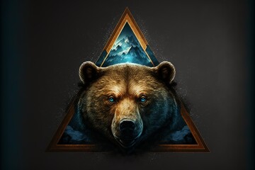 Poster - logo of a dangerous bear with a triangular representation