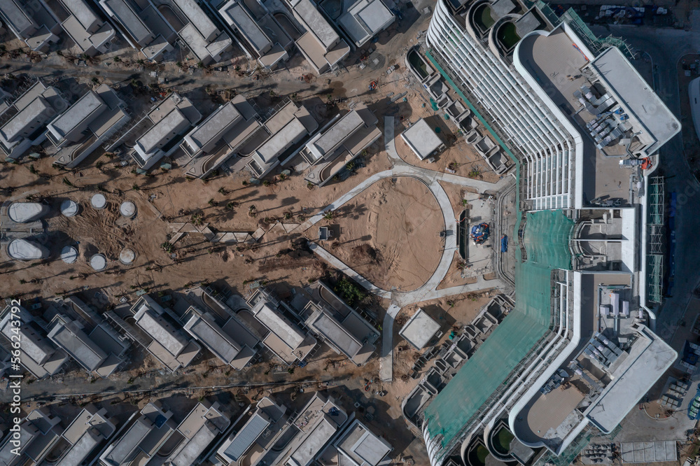 Luxury resort or residential development under construction from top ...