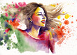 Kobieta namalowana farbami akwarelowymi, ilustracja, Dzień Kobiet, generative ai