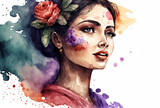 Fototapeta  - Kobieta namalowana farbami akwarelowymi, ilustracja, Dzień Kobiet, generative ai