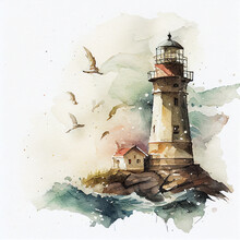 Lighthouse Watercolor, AI Generative