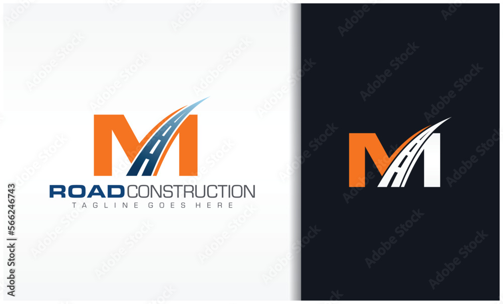 Letter M with road logo sing the creative design concept for highway ...