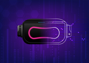 Fototapete - Abstract background technology VR glasses 3D has faded into outlines There is a circuit line with a bright glow point. hexagons and elements on a blue and purple gradient background