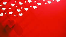 Red Background With White Heart Symbol For Valentines Day Copy Space