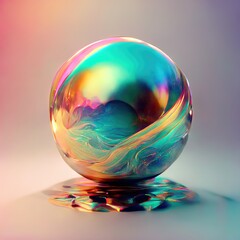 Wall Mural - Holographic liquid glossy 3d sphere abstract background. Generative AI