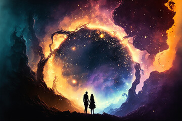 Wall Mural - Valentine Background nebula galaxy universe heart Genarative AI