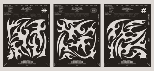 Wall Mural - y2k posters in retro futuristic style. tribal style elements for 90s design. printable vector banner