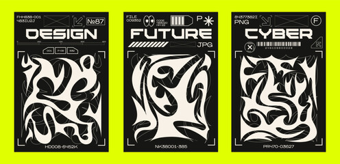 Wall Mural - y2k posters in retro futuristic style. tribal style elements for 90s design. printable vector banner