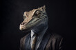 © ADDICTIVE STOCK - Generative AI illustration anthropomorphic portrait of cunning crocodile in elegant suit