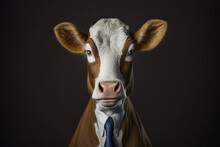 Generative AI Illustration Anthropomorphic Portrait Of Cow In Classy Suit