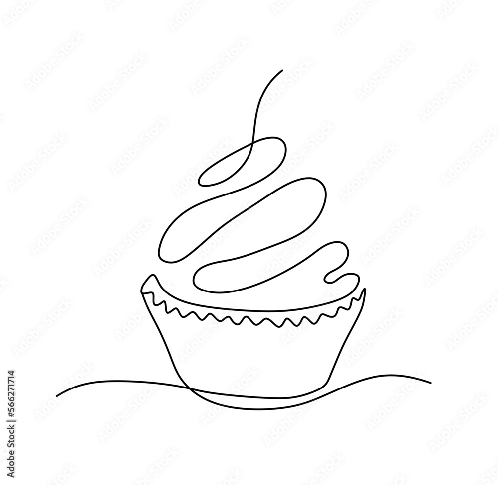 Colorless Cake Vector isolated one single contemporary line small cake with cream ...