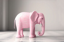 Pink Marble Elephant Isolated In White Interior
