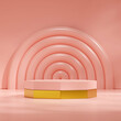 scene mockup gold and pink octagonal podium in square pink arch and wall 3d render image
