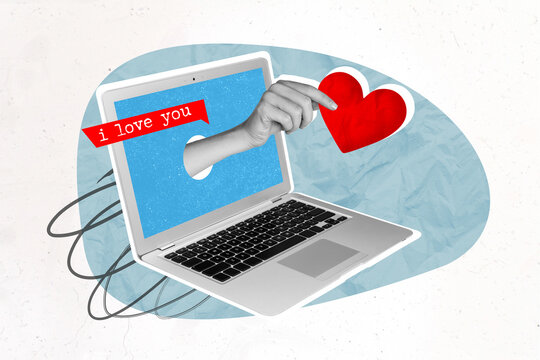 Photo sketch collage graphics artwork picture of arm modern gadget delivering 14 february greeting isolated drawing background
