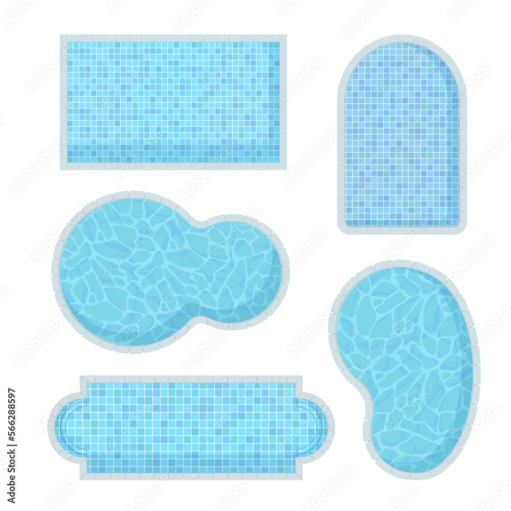 swimming pool. top views of geometrical forms pool. Vector cartoon ...