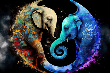 Wall Mural - watercolor animal, watercolor elephant, watercolor art, painting