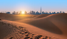 Dubai Desert At Sunset, United Arab Emirates.
