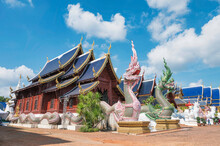 Architecture Of Wat Ban Den Or Wat Den Salee Sri Muang Gan The Lanna Style Temple And Colorful Fairy Tale Statue Sculpture At Chiang Mai