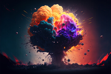 Wall Mural - colorful nuclear explosion energy on black background