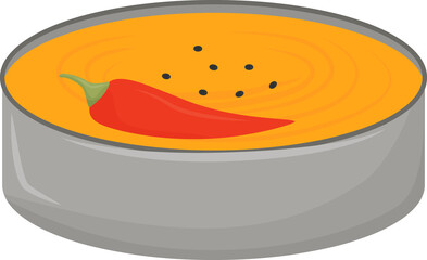 Poster - Spicy soup in bowl semi flat color raster element. Full sized object on white. Seasoning with hot pepper. Savoury curry simple cartoon style illustration for web graphic design and animation