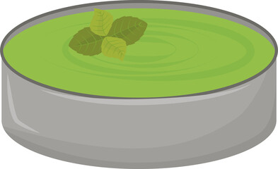 Poster - Green soup in bowl semi flat color raster element. Full sized object on white. Course seasoned with herbs. Savoury dish simple cartoon style illustration for web graphic design and animation