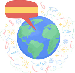 Poster - Spanish speaking community 2D raster isolated illustration. Flat object on cartoon background. Multilingualism colourful scene for mobile, website, presentation