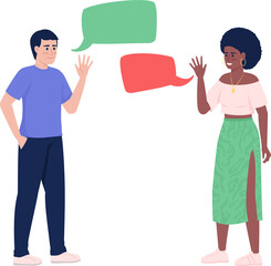 Aufkleber - Language exchange friends semi flat color raster characters. Full body people on white. Teaching each other simple cartoon style illustration for web graphic design and animation