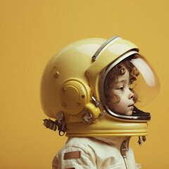 child pretending to be an astronaut playing wearing a space helmet