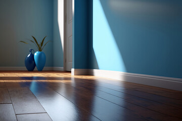 wooden floor in blue old room