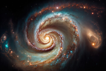 Wall Mural - generative ai illustration of planets and shining stars galaxy in space. universe galaxy nebula star