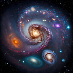 Wall Mural - generative ai illustration of planets and shining stars galaxy in space. universe galaxy nebula star