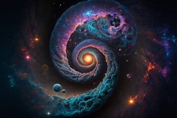Wall Mural - generative ai illustration of planets and shining stars galaxy in space. universe galaxy nebula star
